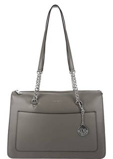 Серая кожаная сумка с длинными ручками Dkny
