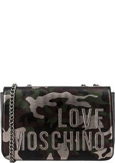 Сумка камуфляжной расцветки с нашивками Love Moschino