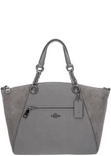 Серая кожаная сумка в форме трапеции Coach