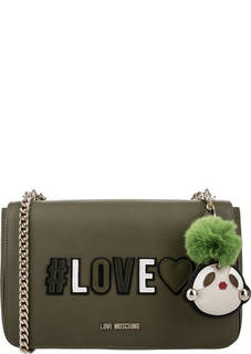 Сумка цвета хаки с нашивками Love Moschino
