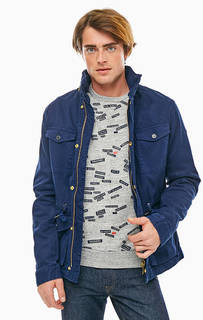 Синяя хлопковая парка с карманами и скрытым капюшоном Scotch&Soda