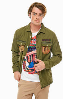 Хлопковая куртка цвета хаки с вышивкой Scotch&Soda