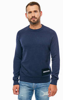 Синий хлопковый джемпер с круглым вырезом Calvin Klein Jeans