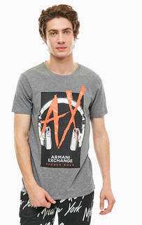 Хлопковая футболка с вышивкой и принтом Armani Exchange
