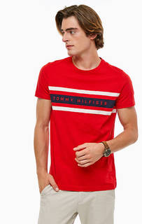 Красная хлопковая футболка с логотипом бренда Tommy Hilfiger