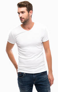 Белая хлопковая футболка с треугольным вырезом Mavi