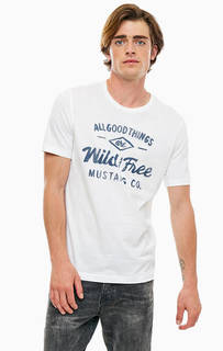 Белая хлопковая футболка с короткими рукавами Mustang