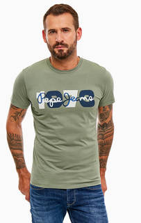 Футболка цвета хаки с логотипом бренда Pepe Jeans