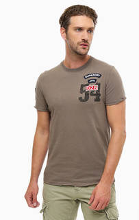 Хлопковая футболка цвета хаки с короткими рукавами Superdry