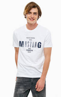 Белая хлопковая футболка с принтом Mustang