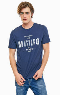 Синяя хлопковая футболка с принтом Mustang