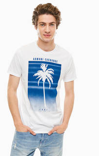 Белая хлопковая футболка с принтом Armani Exchange