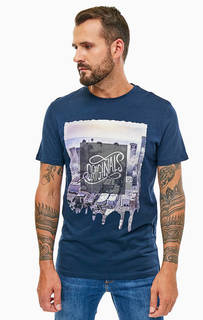 Синяя хлопковая футболка с принтом Jack & Jones