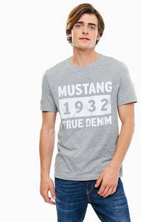 Серая хлопковая футболка с принтом Mustang