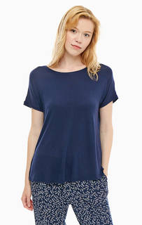 Однотонная домашняя футболка синего цвета Dkny