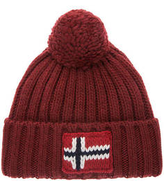 Бордовая вязаная шапка с логотипом бренда Napapijri