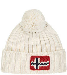 Вязаная шапка молочного цвета с помпоном Napapijri