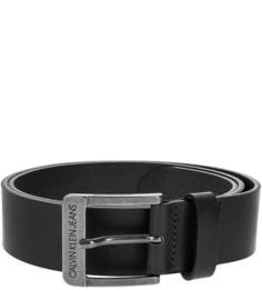 Черный кожаный ремень с пряжкой стального цвета Calvin Klein Jeans
