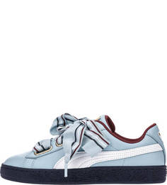 Синие кожаные кеды на лентах Puma