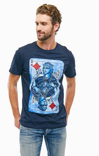 Синяя хлопковая футболка с принтом Antony Morato