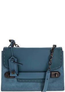 Синяя замшевая сумка с кожаным клапаном Coach