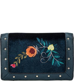 Синий текстильный кошелек с цветочной вышивкой Trussardi Jeans