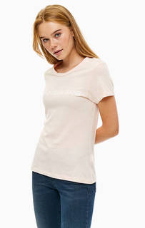Хлопковая футболка кораллового цвета Calvin Klein Jeans