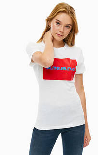 Белая хлопковая футболка с короткими рукавами Calvin Klein Jeans
