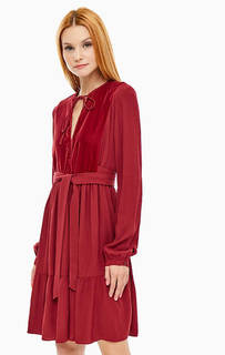 Бордовое платье средней длины с расклешенной юбкой Pinko