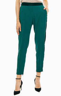 Зауженные зеленые брюки с вставками из бархата Pinko