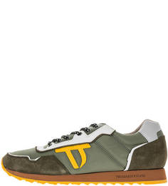 Серые текстильные кроссовки с кожаными вставками Trussardi Jeans