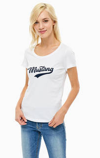 Белая хлопковая футболка с принтом Mustang
