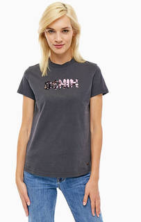 Серая хлопковая футболка с отделкой пайетками Mustang