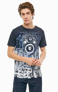Синяя хлопковая футболка с принтом Armani Exchange