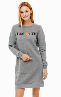 Серое платье с вышитым логотипом бренда Lacoste