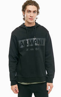 Черная хлопковая толстовка с капюшоном Armani Exchange