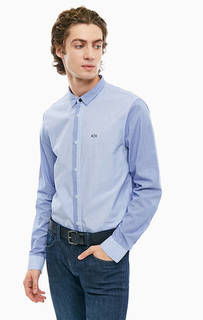 Синяя хлопковая рубашка с длинными рукавами Armani Exchange