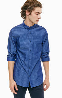 Синяя хлопковая рубашка с длинными рукавами Armani Exchange