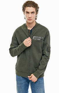 Хлопковая толстовка цвета хаки на молнии Armani Exchange