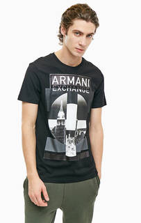 Черная хлопковая футболка с принтом Armani Exchange