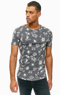 Серая хлопковая футболка с принтом Jack & Jones