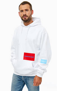 Белая хлопковая толстовка с капюшоном Calvin Klein Jeans