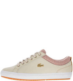 Бежевые кожаные кеды с контрастной вставкой Straightset Lacoste