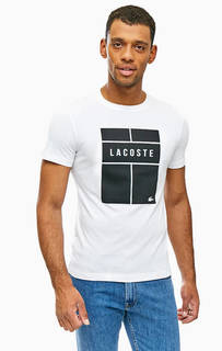 Белая хлопковая футболка с принтом Lacoste