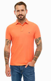 Хлопковая футболка поло кораллового цвета Tommy Hilfiger