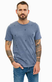 Синяя хлопковая футболка с вышивкой Jack & Jones