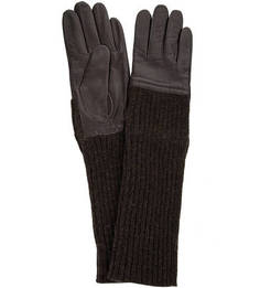Длинные перчатки из текстиля и кожи Eleganzza