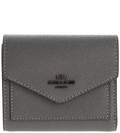 Серый кожаный кошелек на кнопке Coach