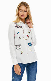 Белая блуза с кружевной вставкой на спине Desigual