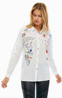 Хлопковая рубашка прямого кроя с ярким декором Desigual